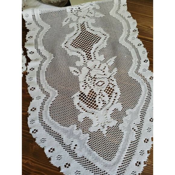 Natco Home White Rose lace Heavy Table Runner 13 x 45 NWWT set of 2 - Picture 3 of 3